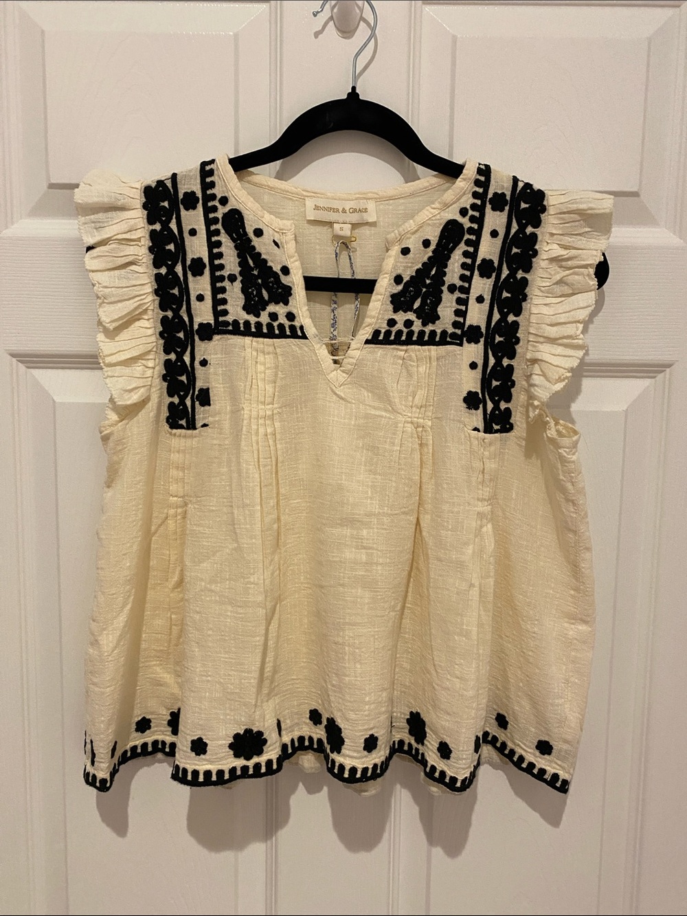 Boho Cream Embroidered Flutter Sleeve Tunic